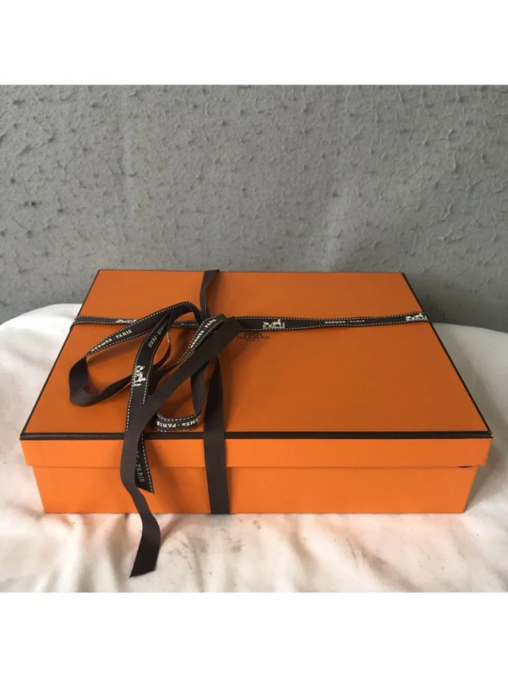 Hermes Dust Bag Womens One Size Orange Herringbone Logo Box Ribbon Storage